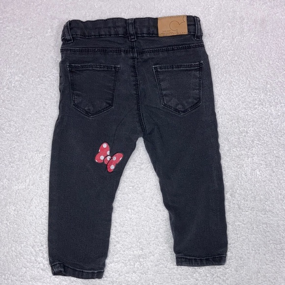 Zara Disney black denim jeans Minnie Mouse hands and bow skinny size 9/12m - Picture 2 of 9